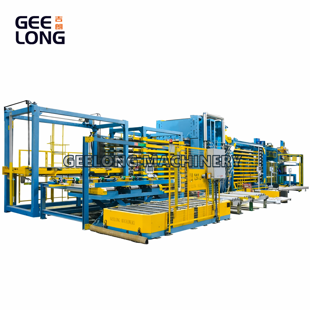 Linha de prensa de madeira compensada totalmente revestida com filme automático com sistema de alimentação vertical